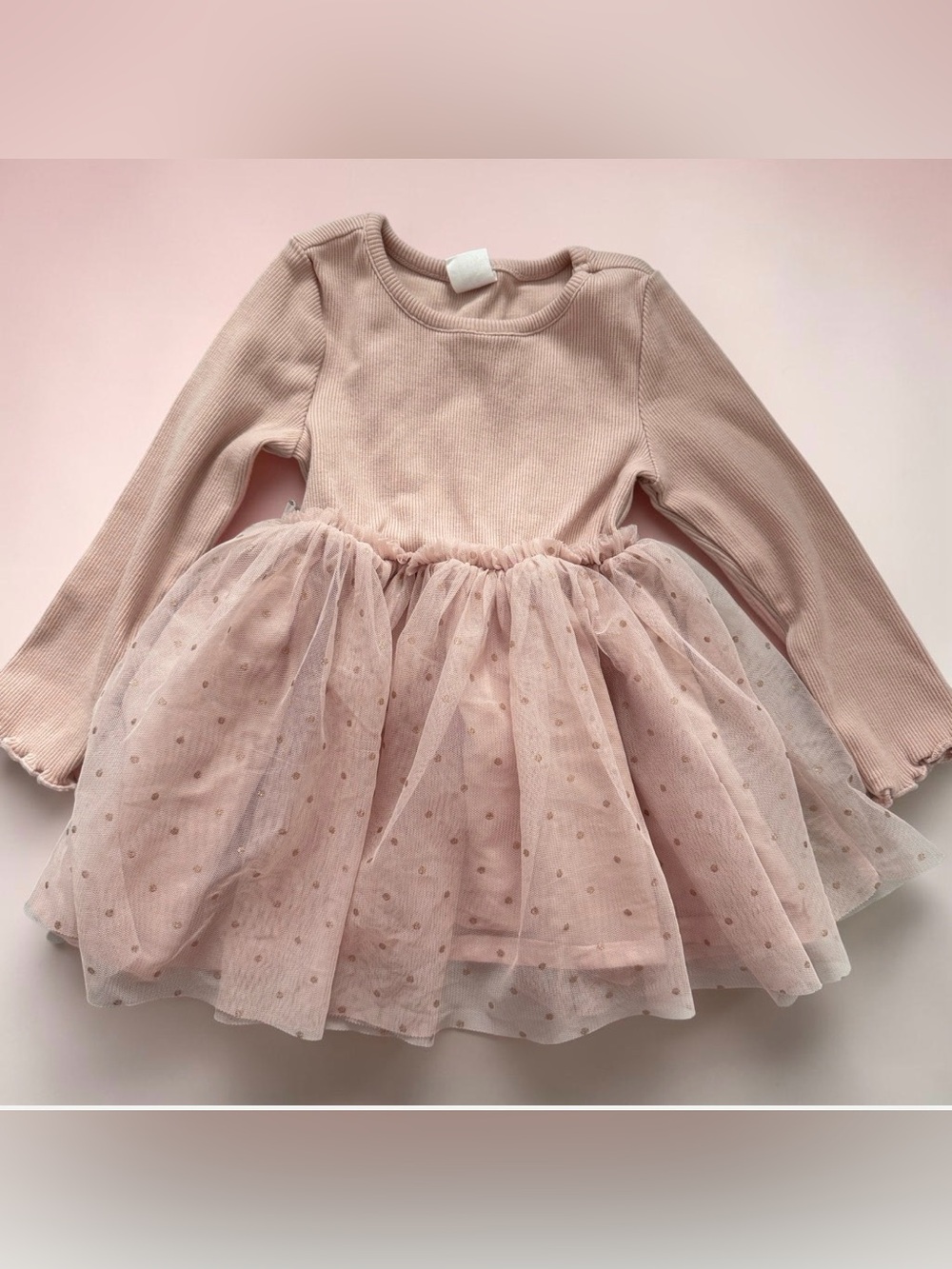 Baby Gap Girls Pink Tulle Polka Dot Long Sleeve Dress